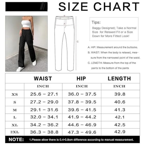 Women's Cargo Pants High Waisted Casual Baggy Stretchy Wide Leg with 6 Pockets - Picture 6 of 6